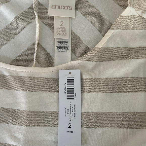 Chico's metallic gold & cream striped knit top, size 2 (like a 12) festive (NWT) - Picture 11 of 12